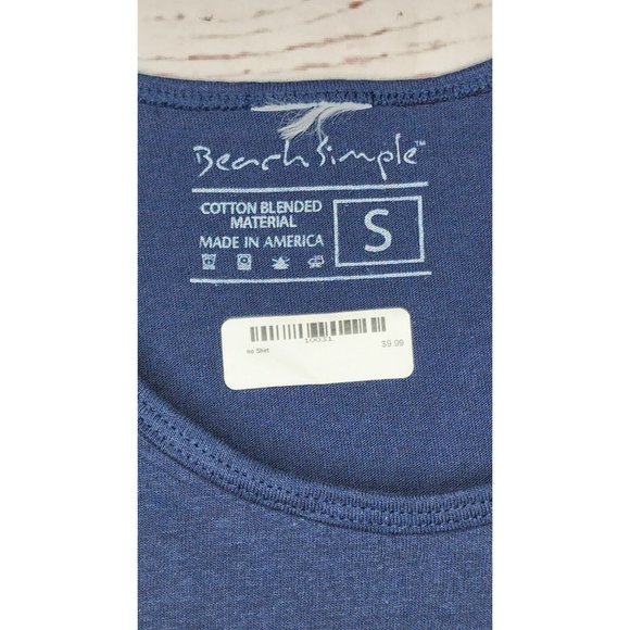 Beach Simple Logo Cotton Blend U.S.A Made Small Blue White Letters Tank Top - Picture 7 of 12